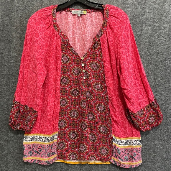 figueroa & flower Tops - Figueroa & Flower Top Womens Large Pink Floral Boho Peasant Cottagecore Festival